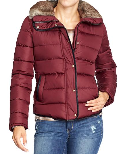 Old Navy, red puffy coat